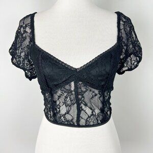 Urban Outfitters Black Lace Sheer Crop Top Whimsigoth Size Medium Women's